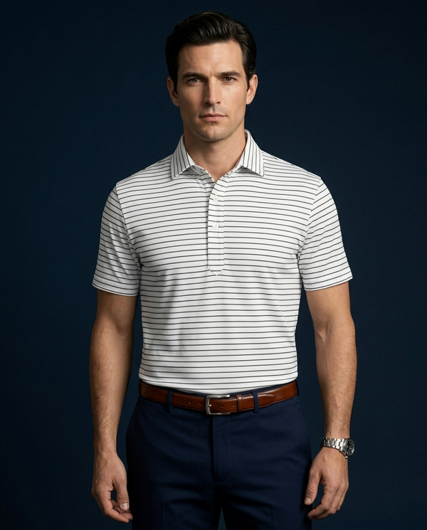 Regal White Black Stripe Polo for Office