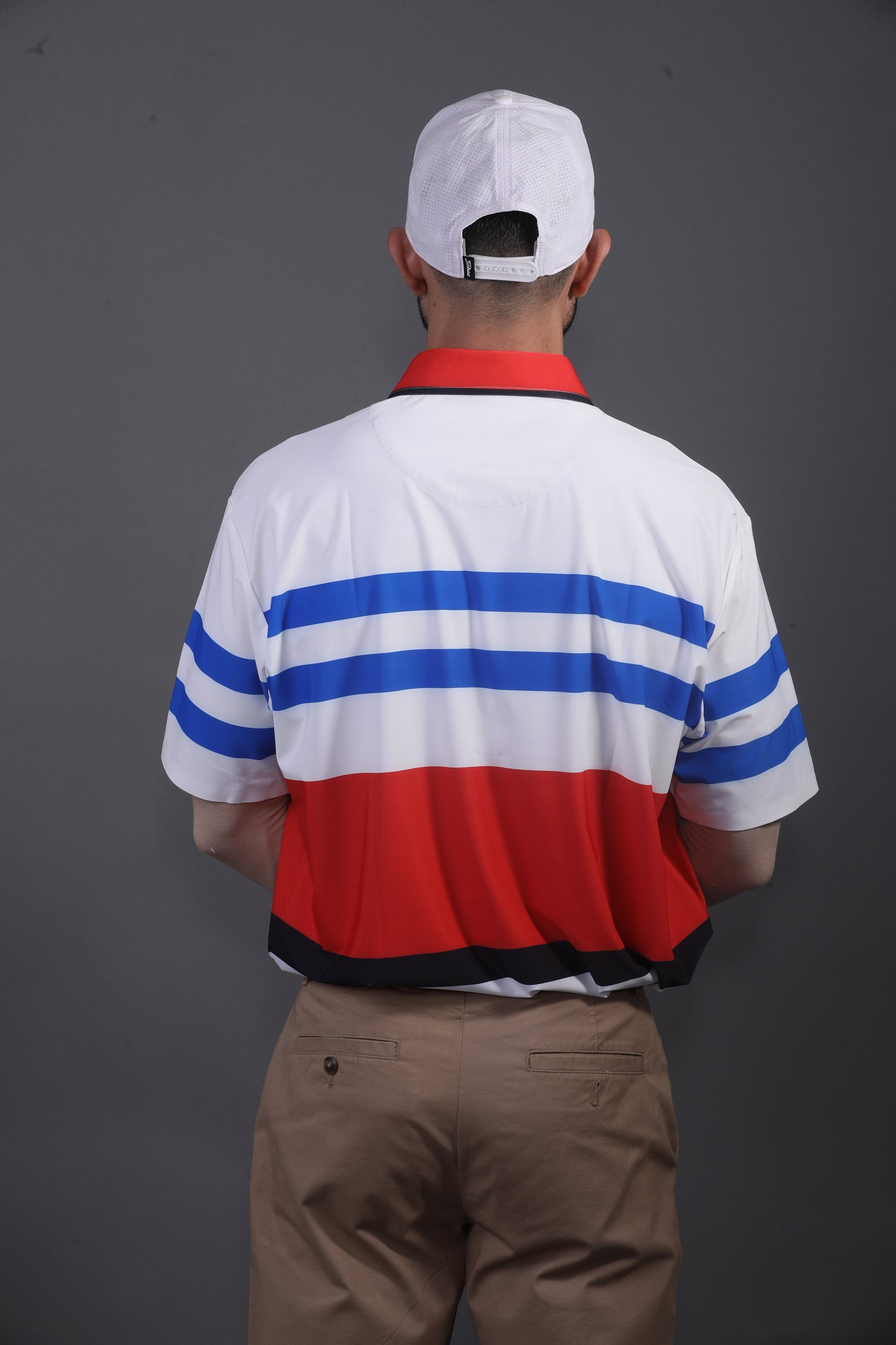 American Red Blue White Flex Stripe Print Polo