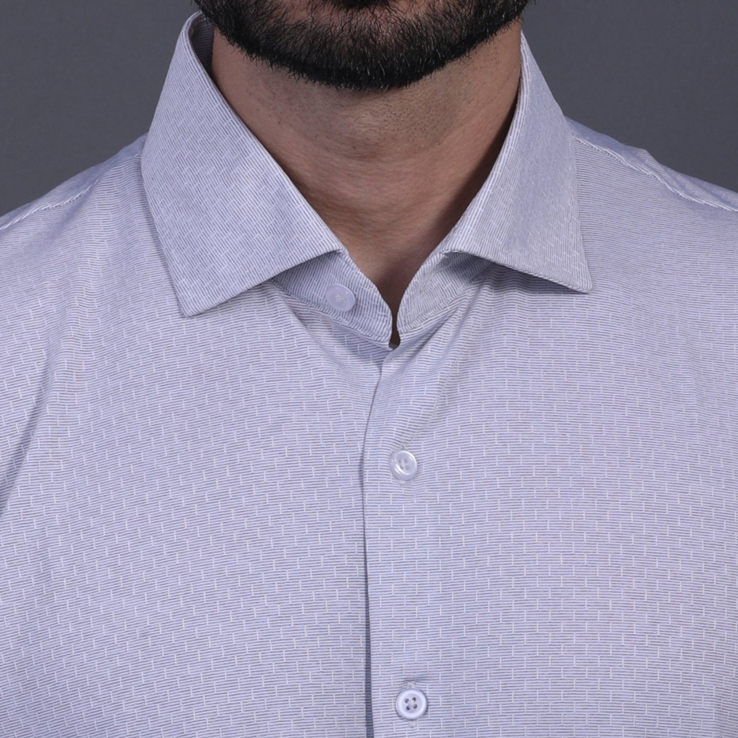 Premium Stripe Jaquard Light Grey DapperTee Open Shirt Polo For Office