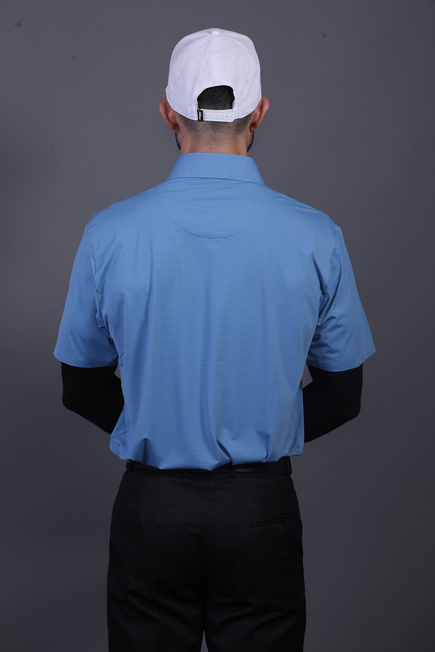 Premium Stripe Jaquard Blue DapperTee Open Shirt Polo For Office