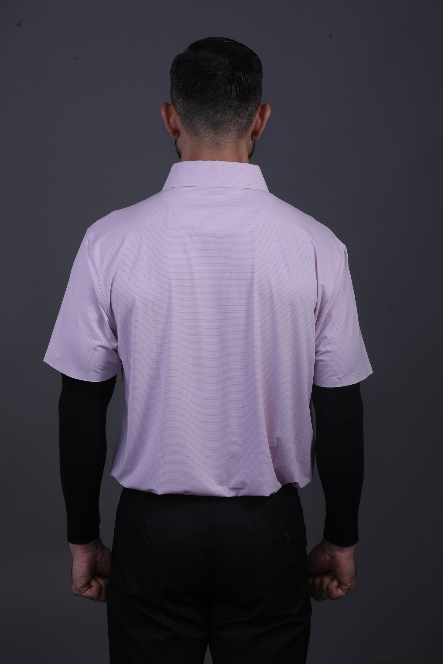 Premium Stripe Jaquard Light Pink DapperTee Open Shirt Polo For Office