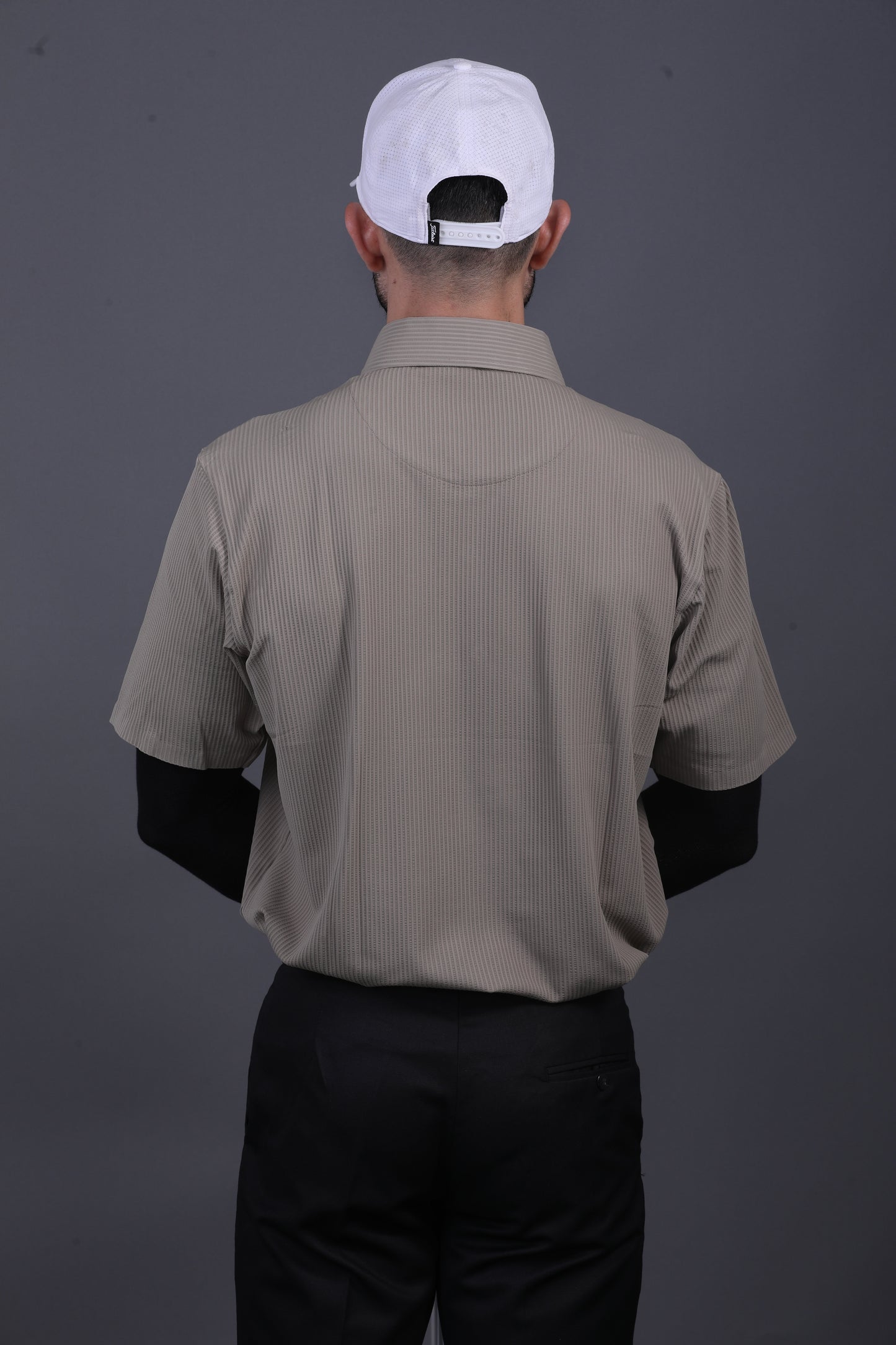 Premium Stripe Jaquard Khaki DapperTee Open Shirt Polo For Office