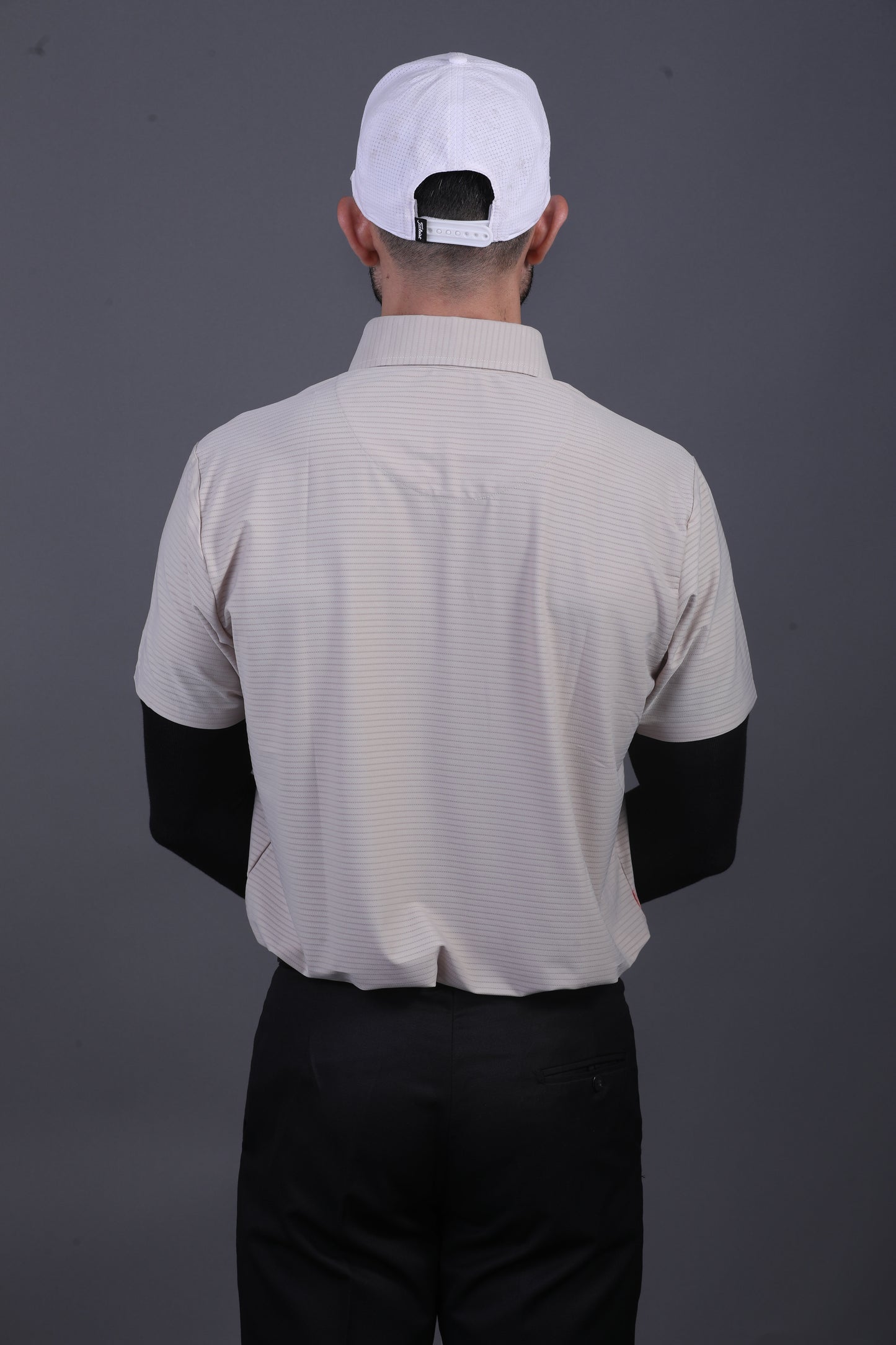 Premium Strip Jaquard Light Khaki DapperTee Polo For Office