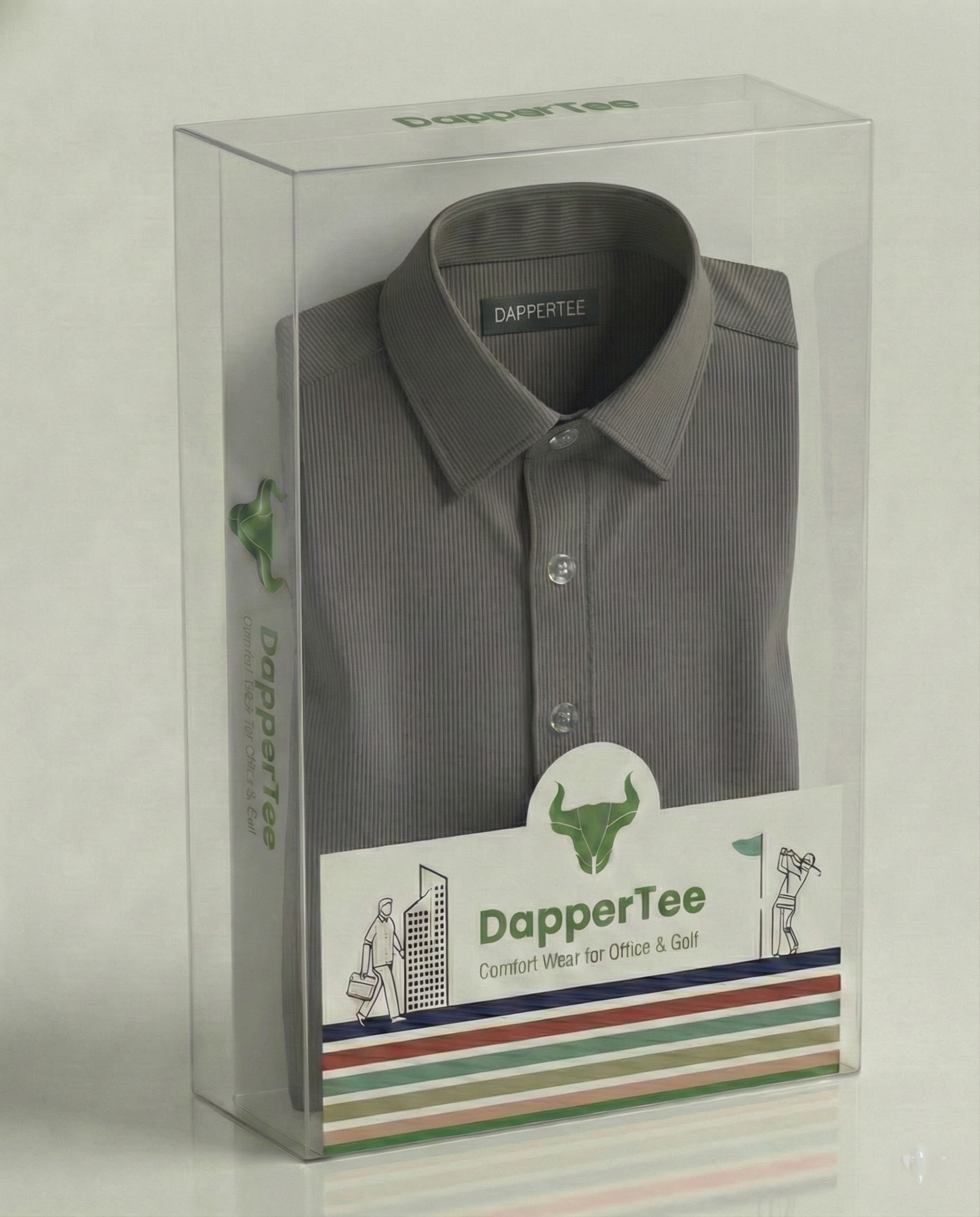 Premium Stripe Jaquard Khaki DapperTee Open Polo Shirt For Office