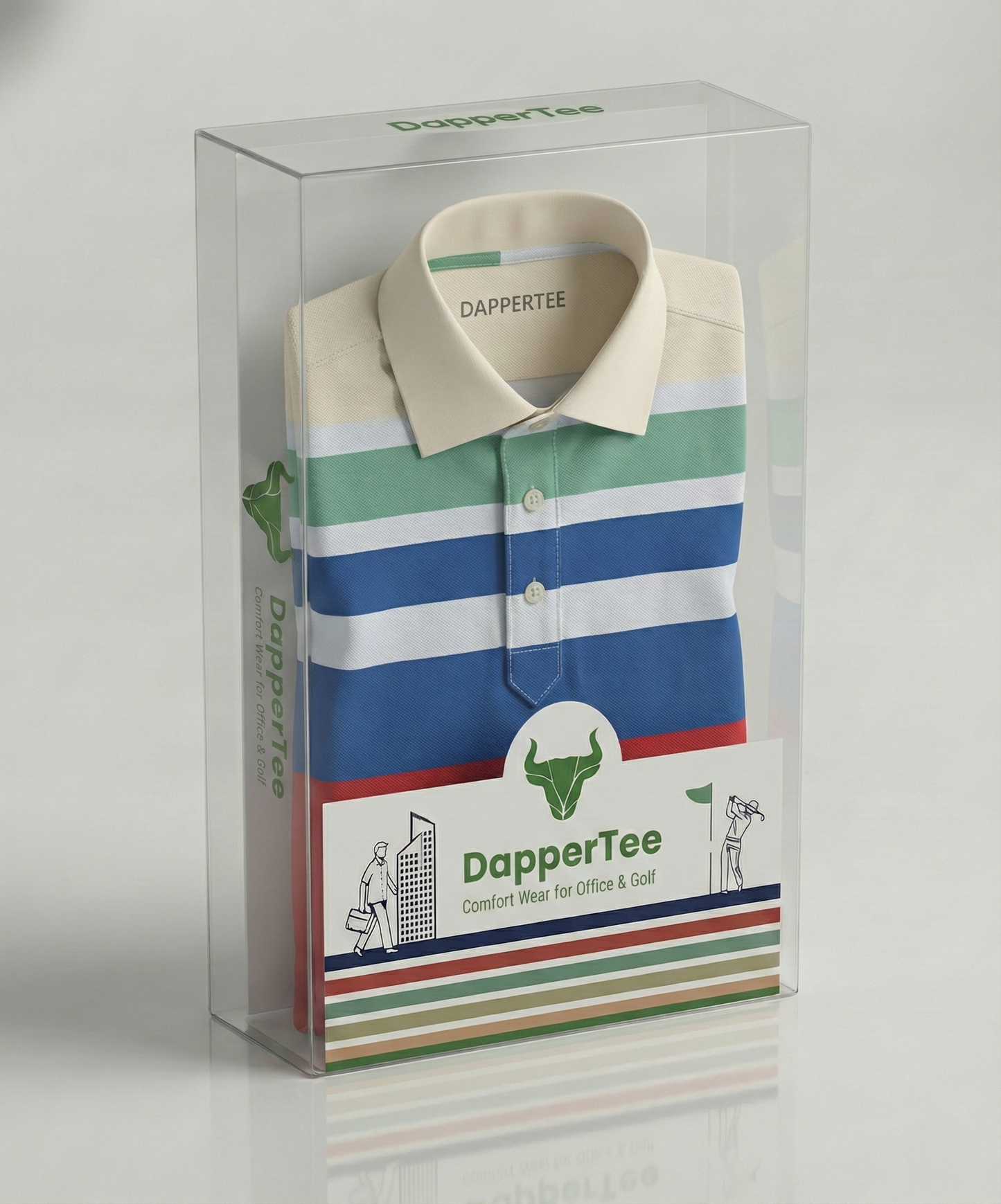 DapperTee premium golf polo luxury packaging for high end professional athletic gifting.