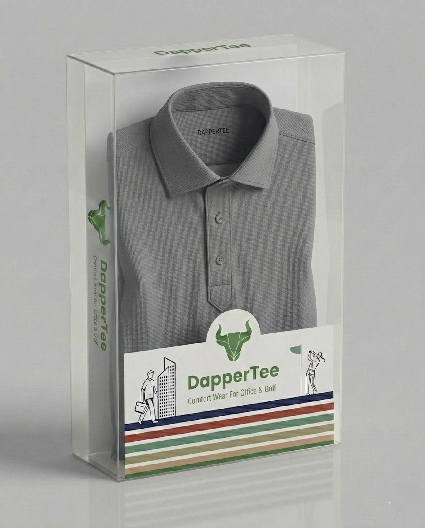 Premium Stripe Jaquard Charcoal DapperTee Polo For Office