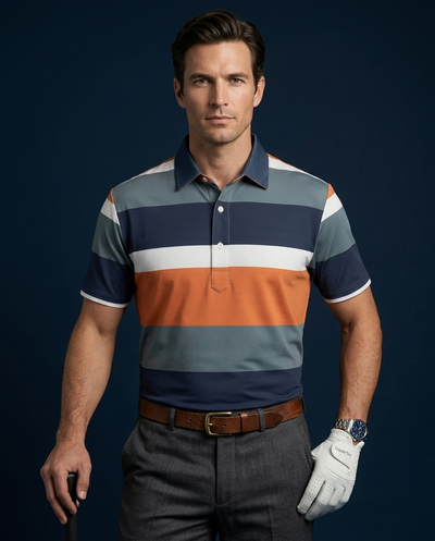 Pure Essential Flex Green Black White Orange Polo