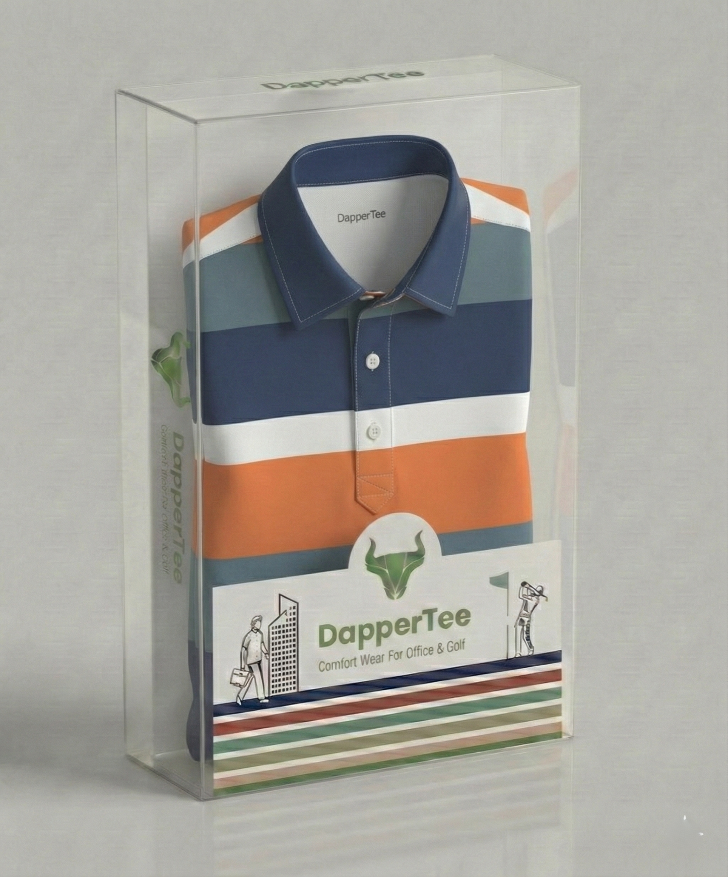 DapperTee premium golf polo luxury packaging for high end professional athletic gifting.