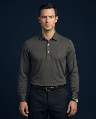 Scotland Yard Darkest Grey Jaquard Long Sleeves Polo