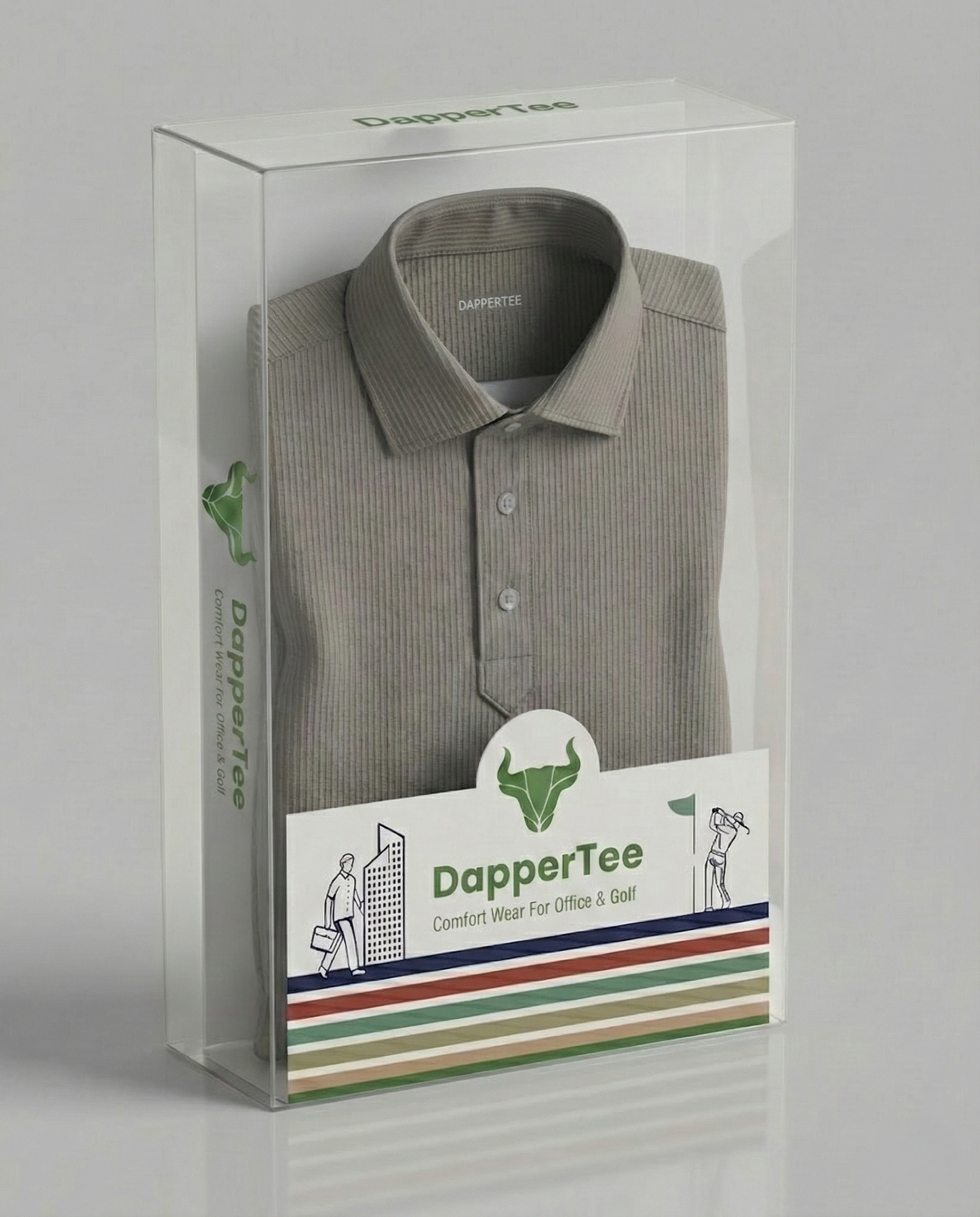 Premium Stripe Jaquard Light Khaki DapperTee Polo For Office