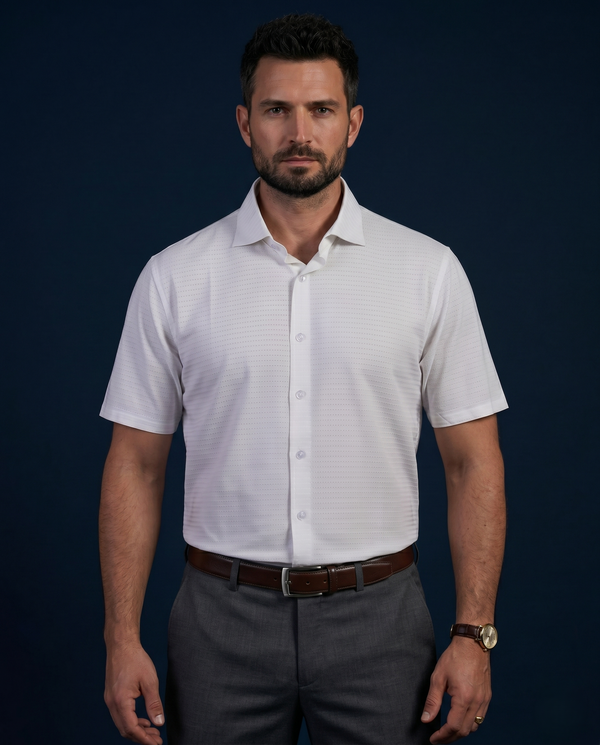 Regal Basic White Dot Jaquard Open Polo Shirt