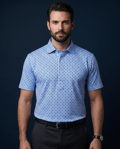 Regal Light Blue Square Jaquard Print Polo