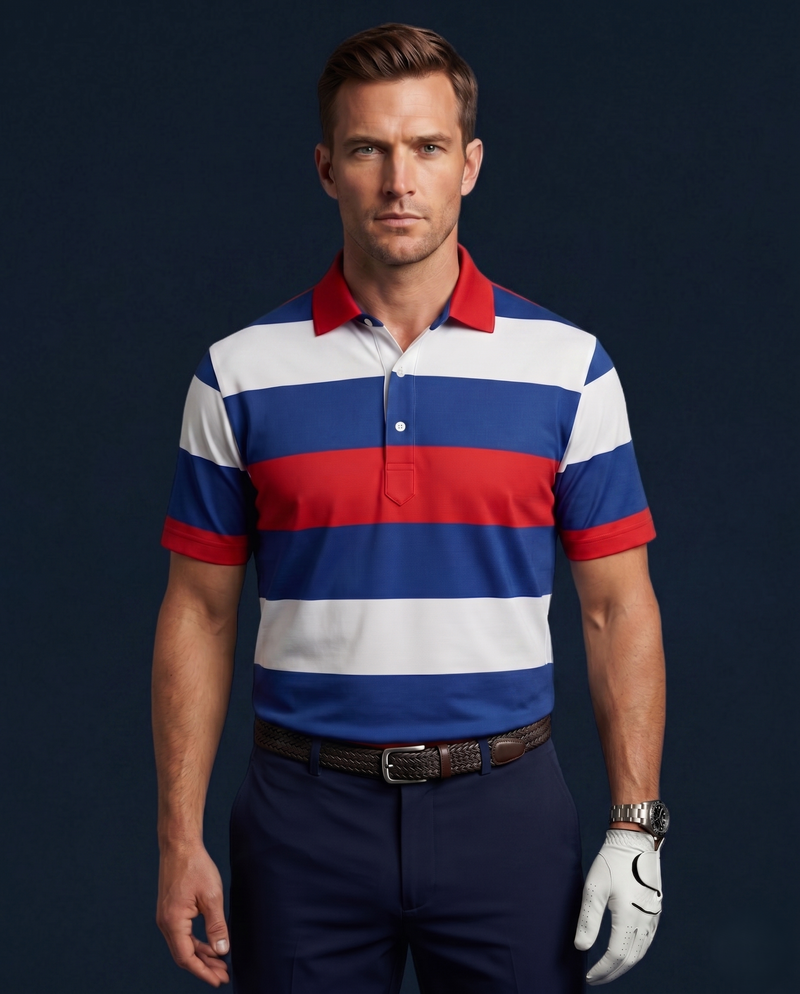 American Essential Flex Blue Red White Polo