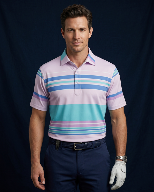 Pure Essential Flex Smooth Light Pink Stripe Polo
