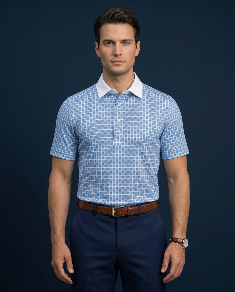 British Checks With White Collar Office Polo