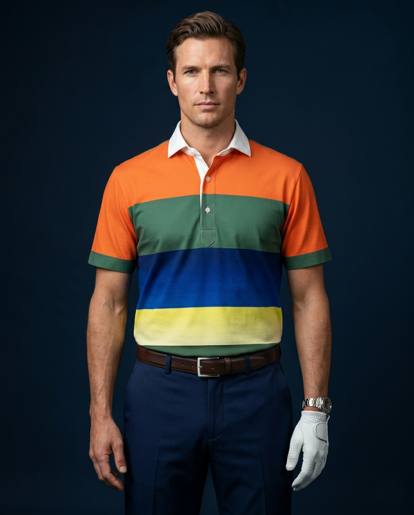 Pure Essential Flex Orange Green Blue White Polo