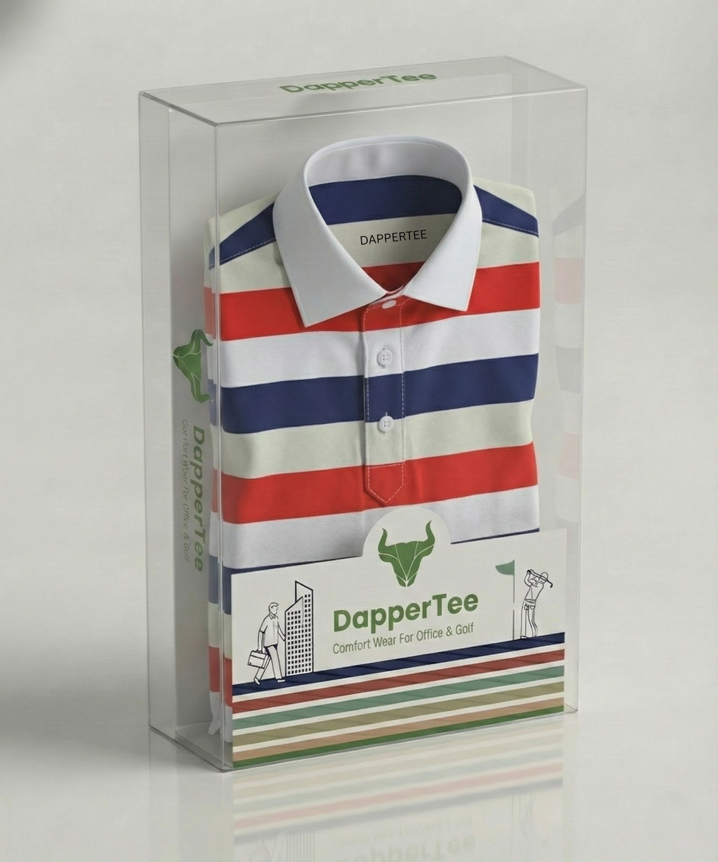 DapperTee premium golf polo luxury packaging for high-end professional athletic brand gifting.