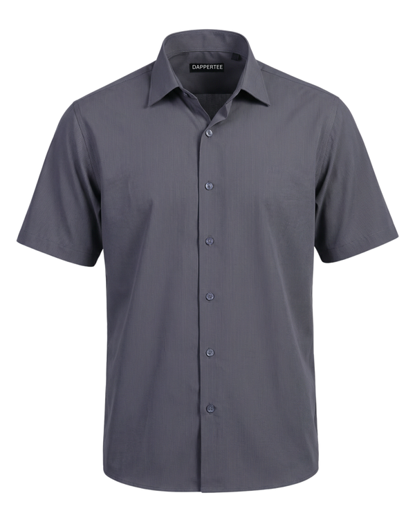 Premium Stripe Jaquard Charcoal DapperTee Open Polo Shirt For Office