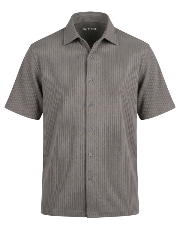 Premium Stripe Jaquard Khaki DapperTee Open Polo Shirt For Office