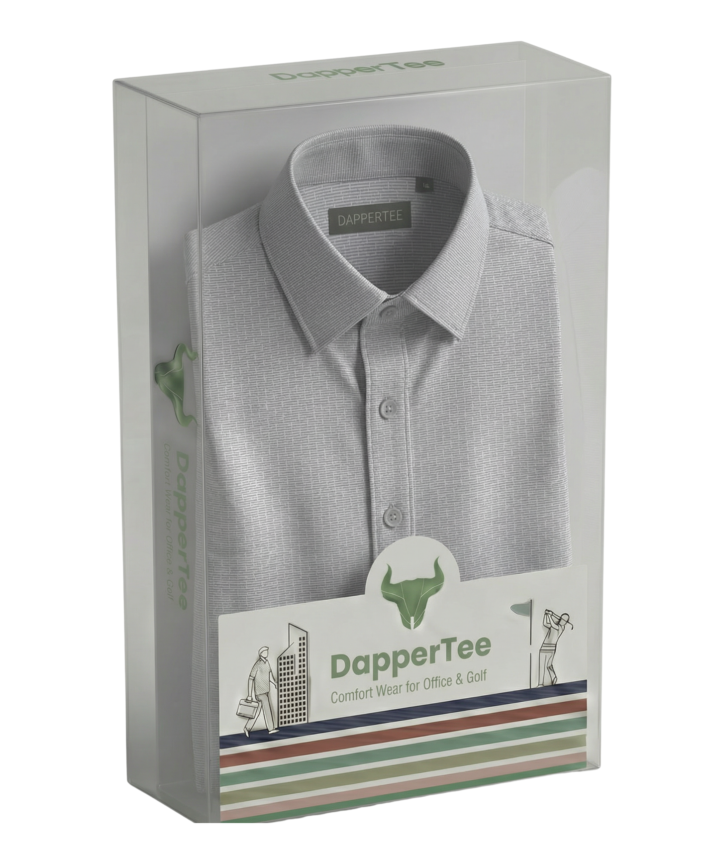 Premium Stripe Jaquard Light Grey DapperTee Open Polo Shirt For Office