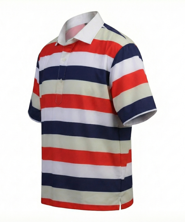 DapperTee American Essential Flex golf polo luxury athletic wear signature V-placket design.