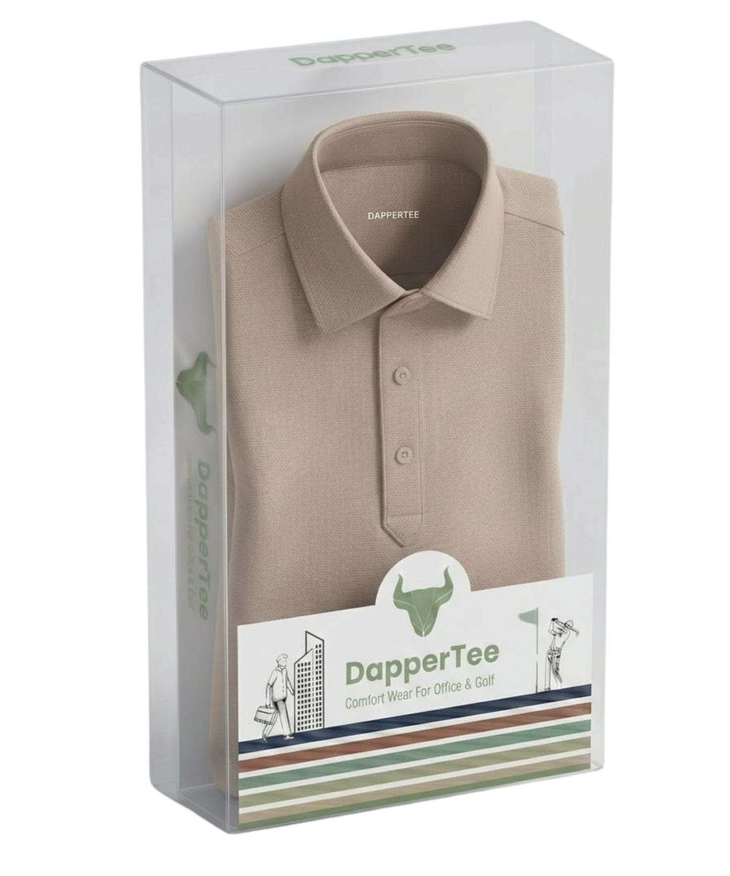 DapperTee premium khaki polo luxury packaging for high-end professional corporate gifting needs.