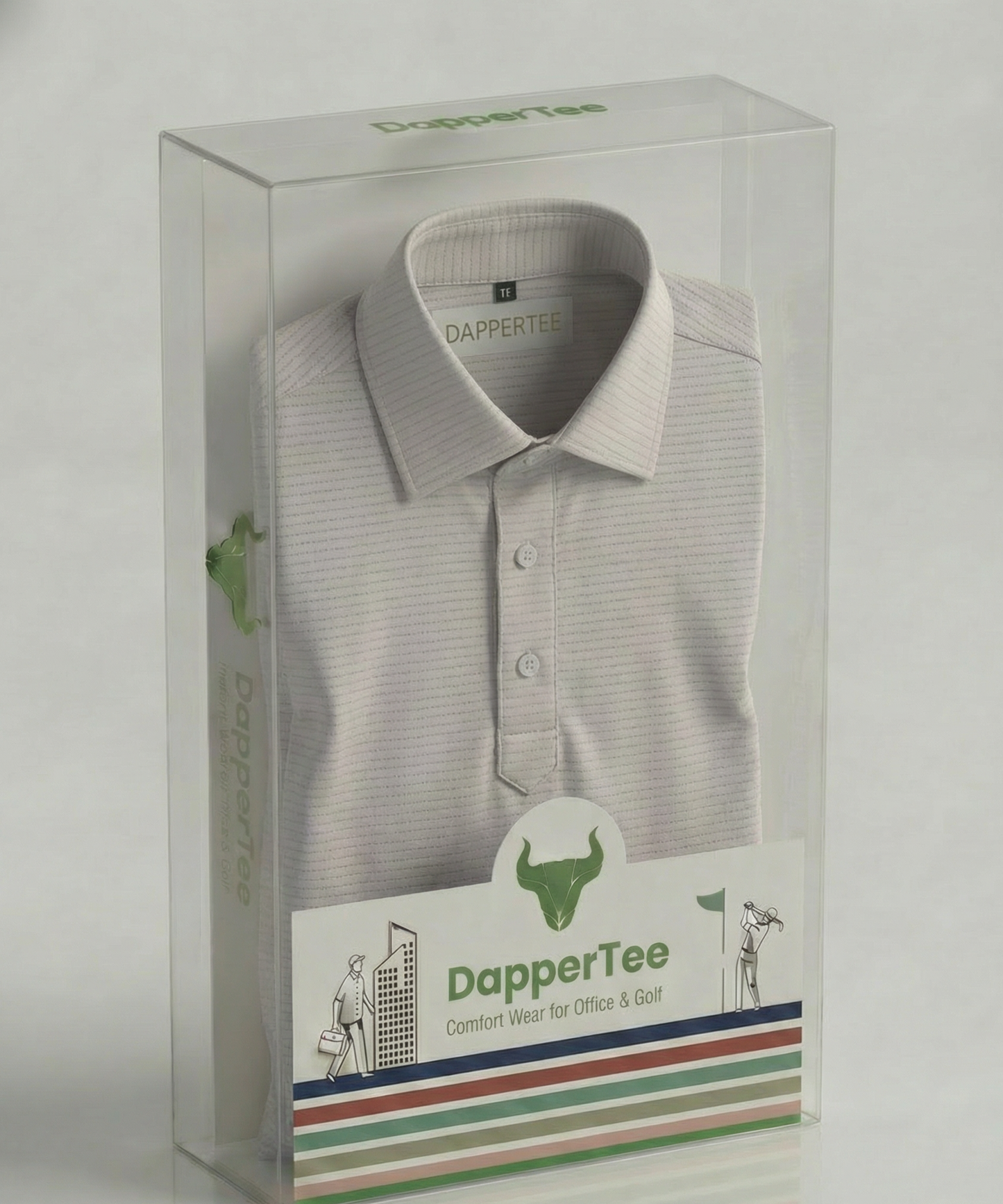 Premium Stripe Jaquard Light Khaki DapperTee Polo For Office