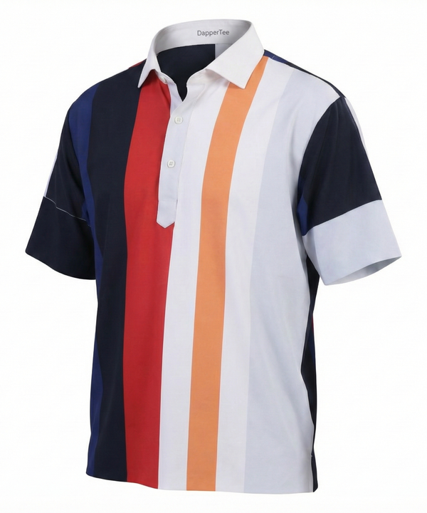 Vertical Blue Black Red Yellow Stripe Print Polo