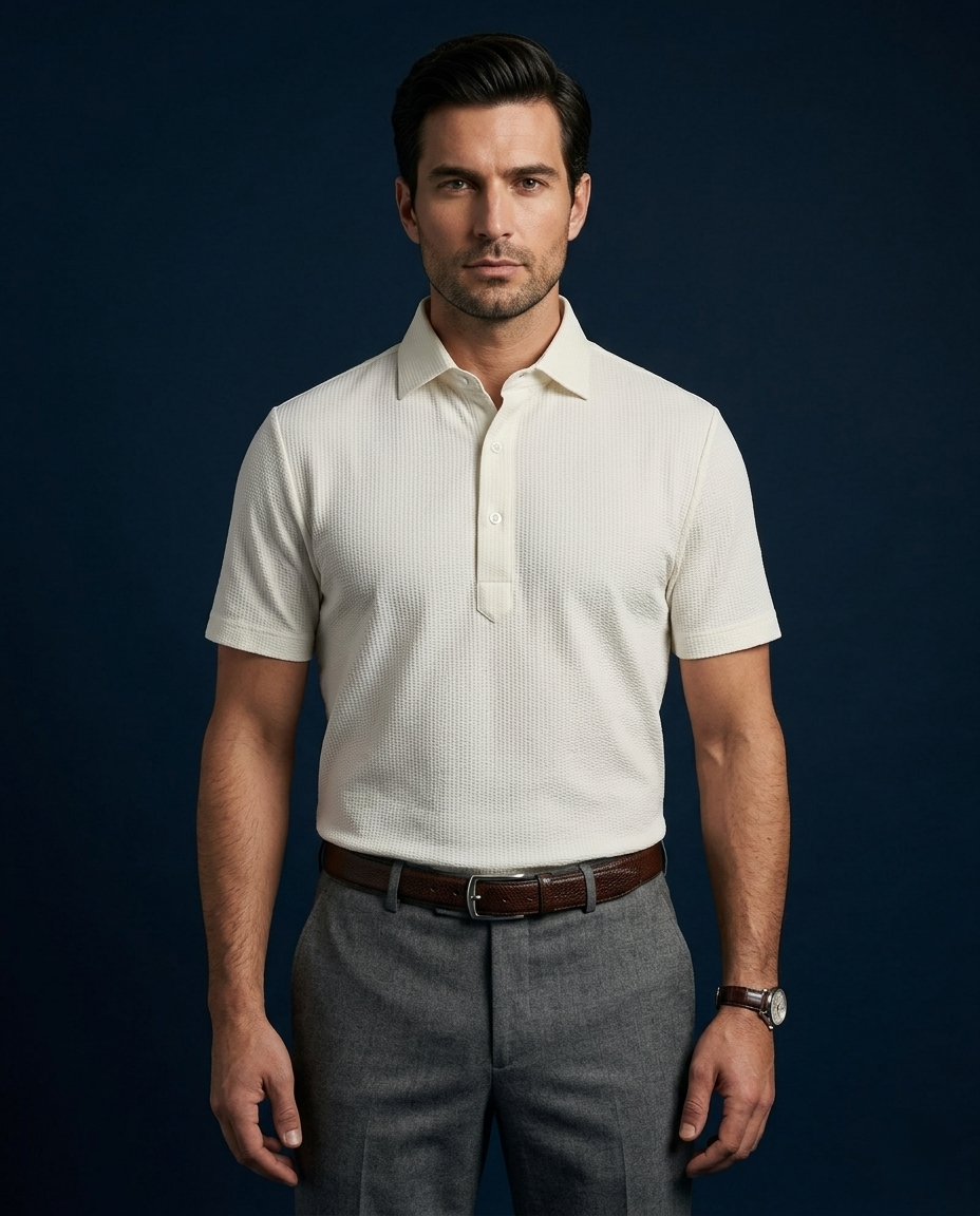 Regal Dot Structured Jaquard White Polo