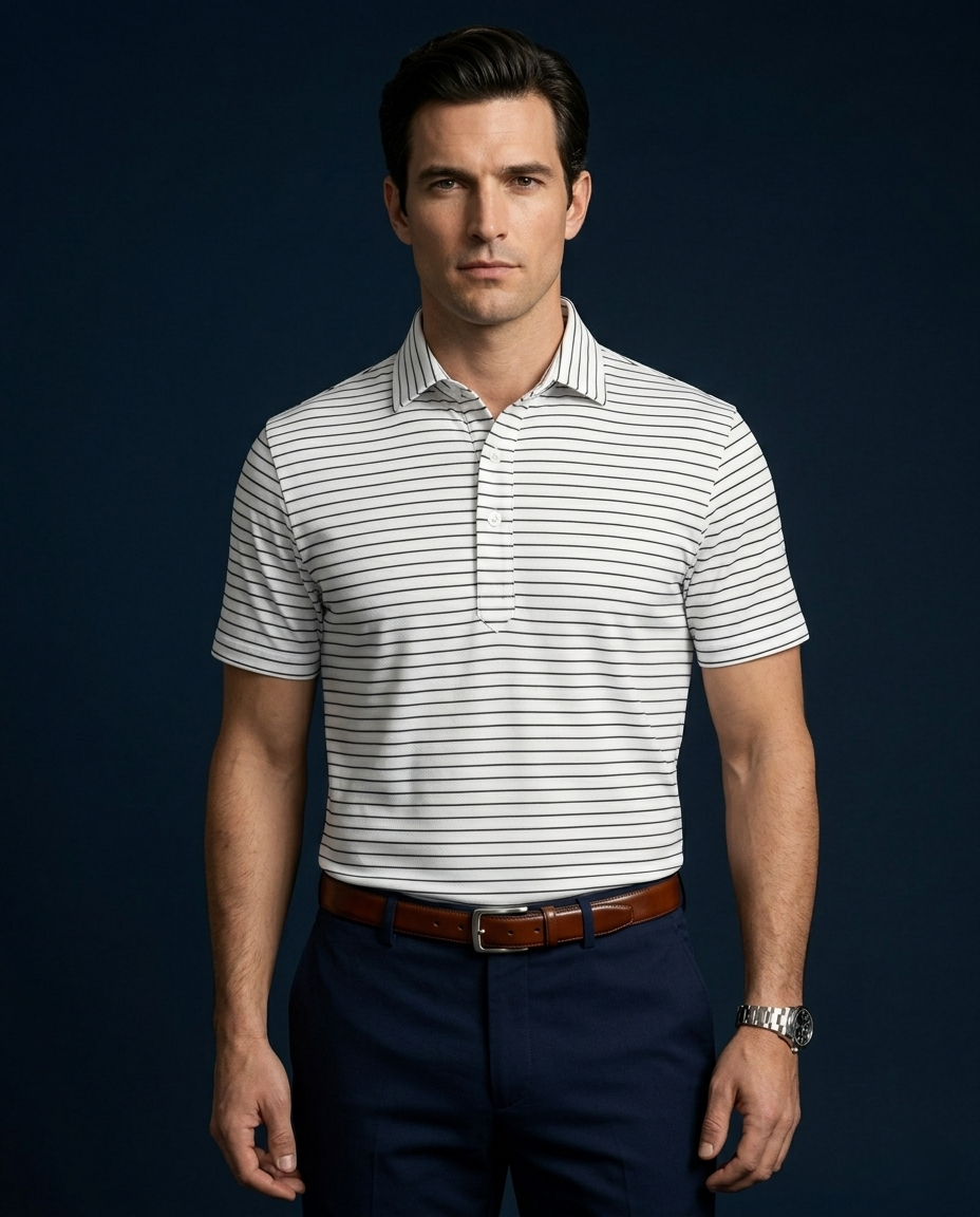 Regal White Black Stripe Polo for Office