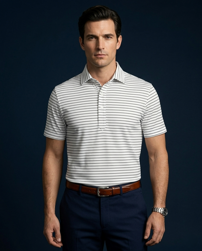 Regal White Black Stripe Polo for Office