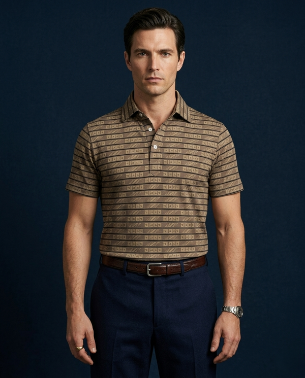 Pure Essential Flex Brown Jaquard Polo for Office