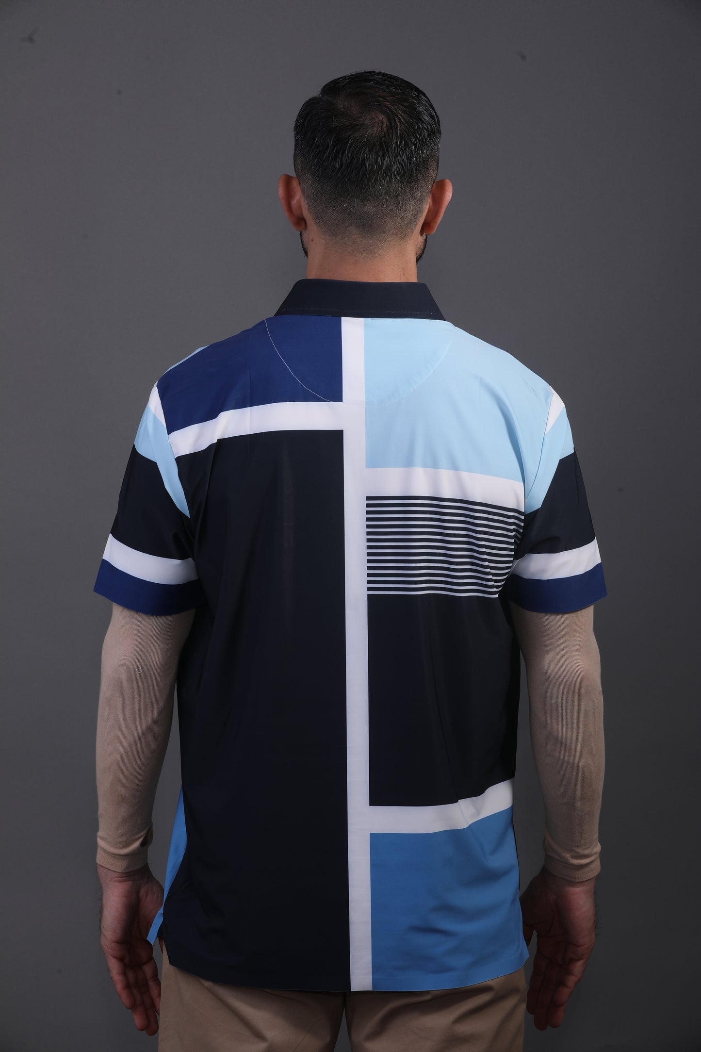 True Italian Vertical Horizontal Stripe Design Polo In Blue