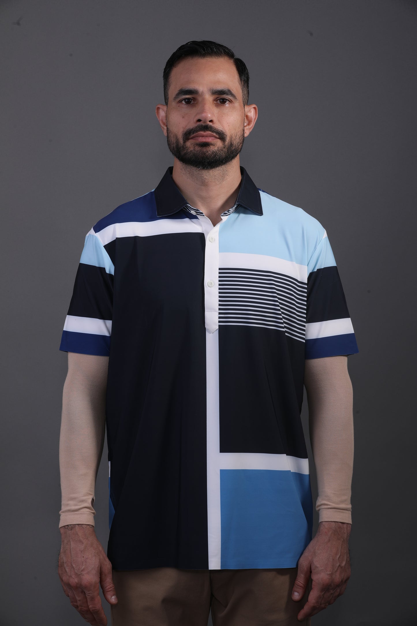 True Italian Vertical Horizontal Stripe Design Polo In Blue