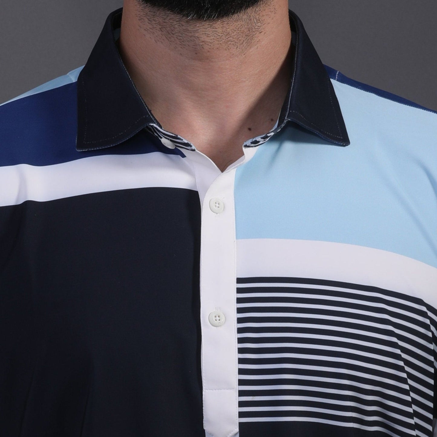 True Italian Vertical Horizontal Stripe Design Polo In Blue