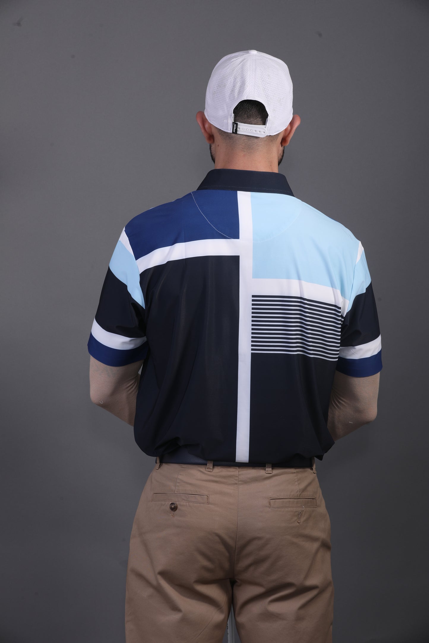 True Italian Vertical Horizontal Stripe Design Polo In Blue