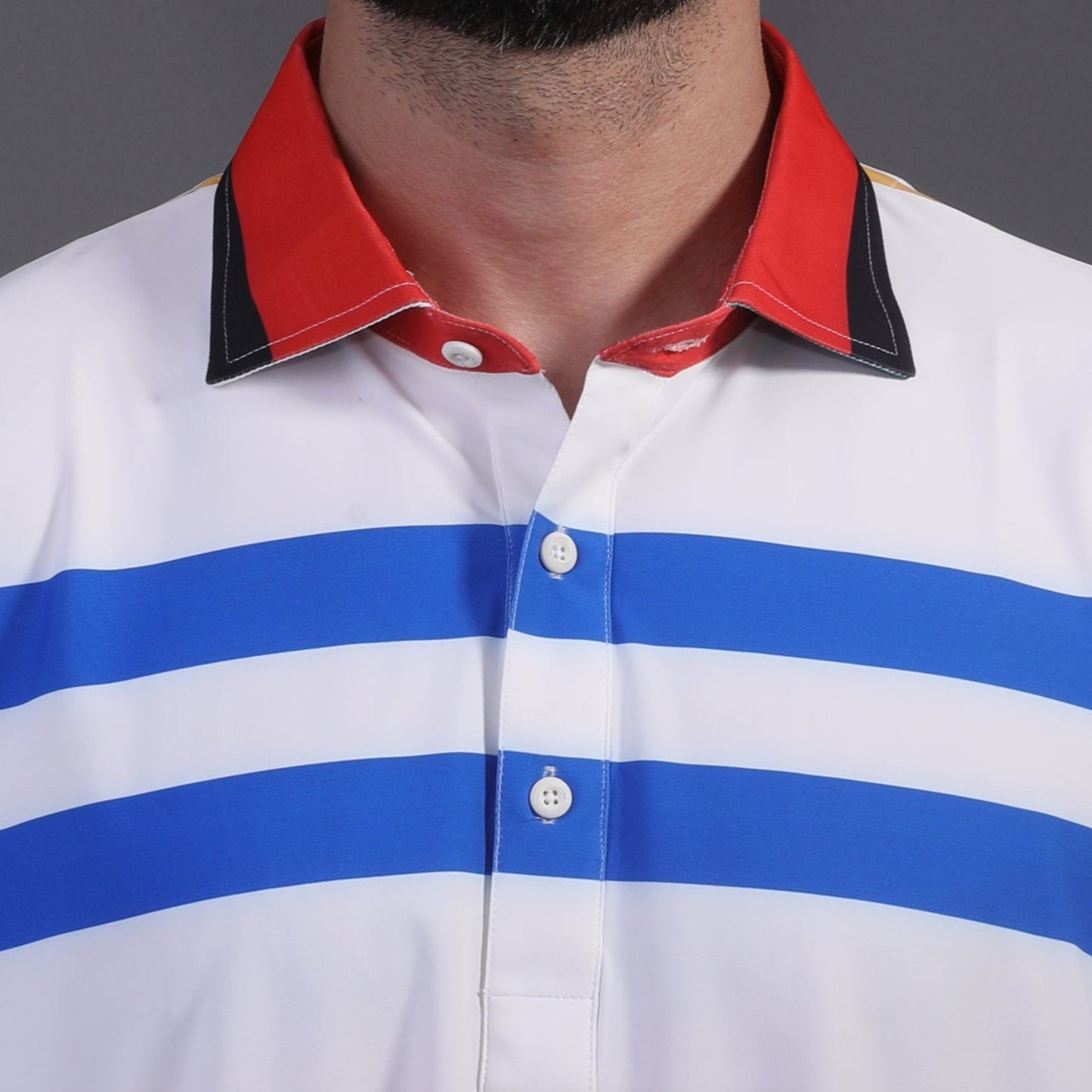 American Red Blue White Flex Stripe Print Polo