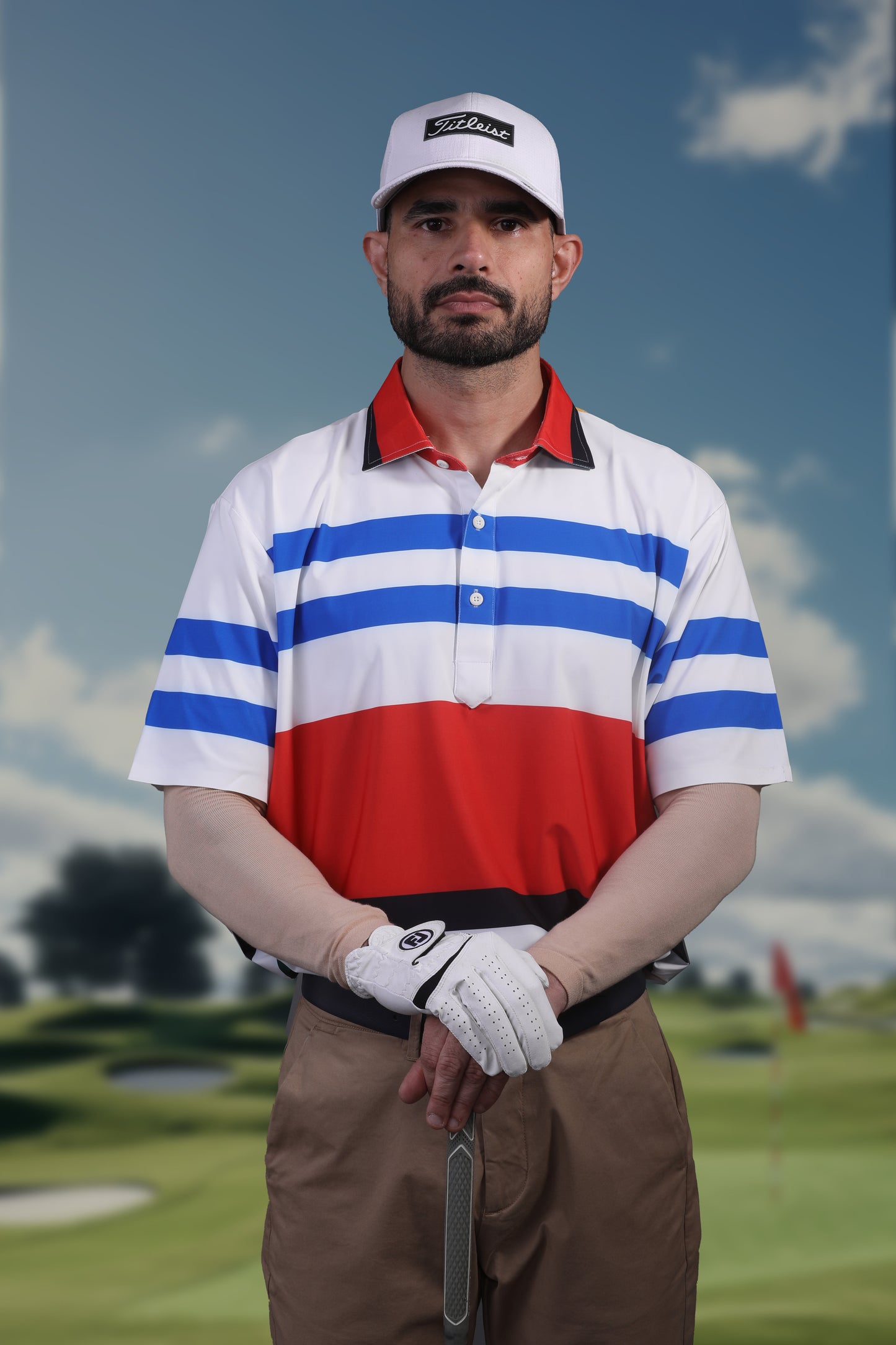 American Red Blue White Flex Stripe Print Polo