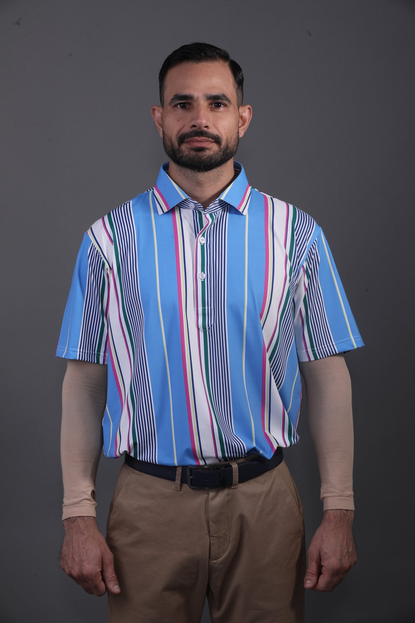 Vertical Luxe Stripes Blue Print Polo