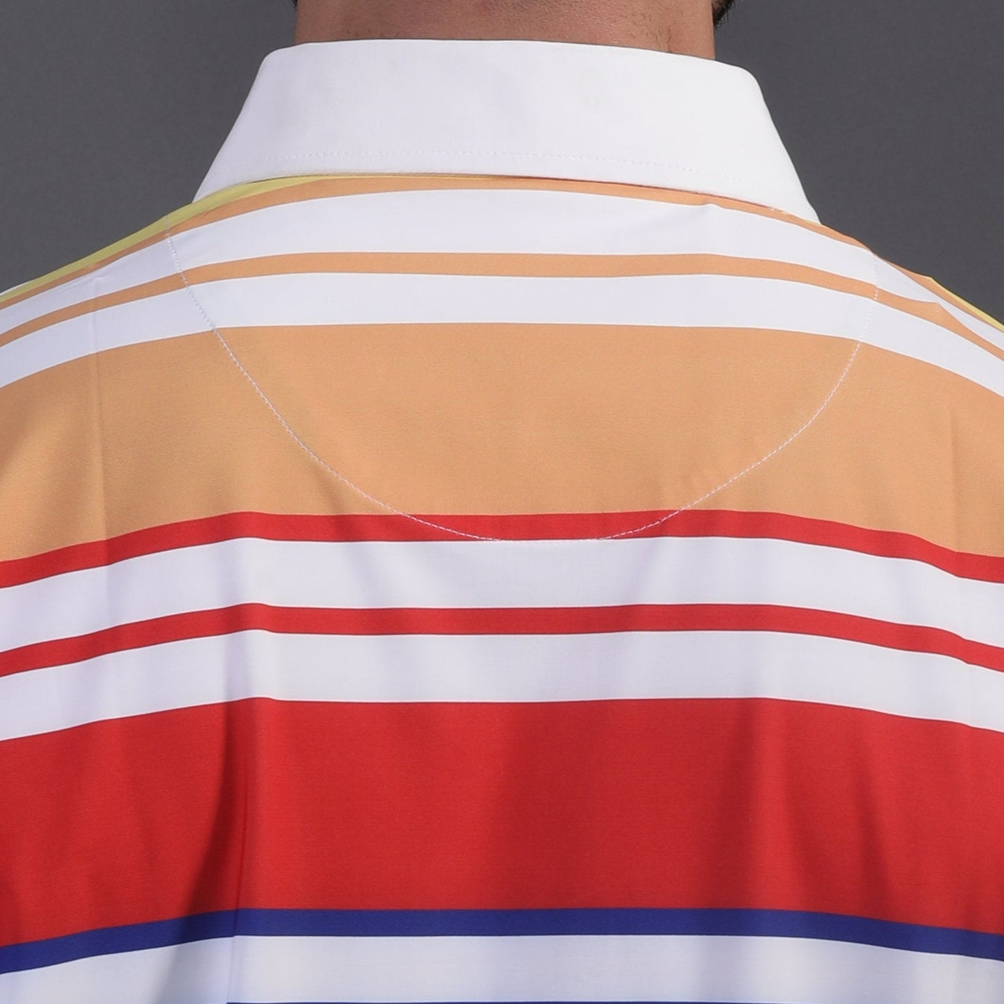 Europa Design Orange Red Blue Yellow Stripe Print Polo
