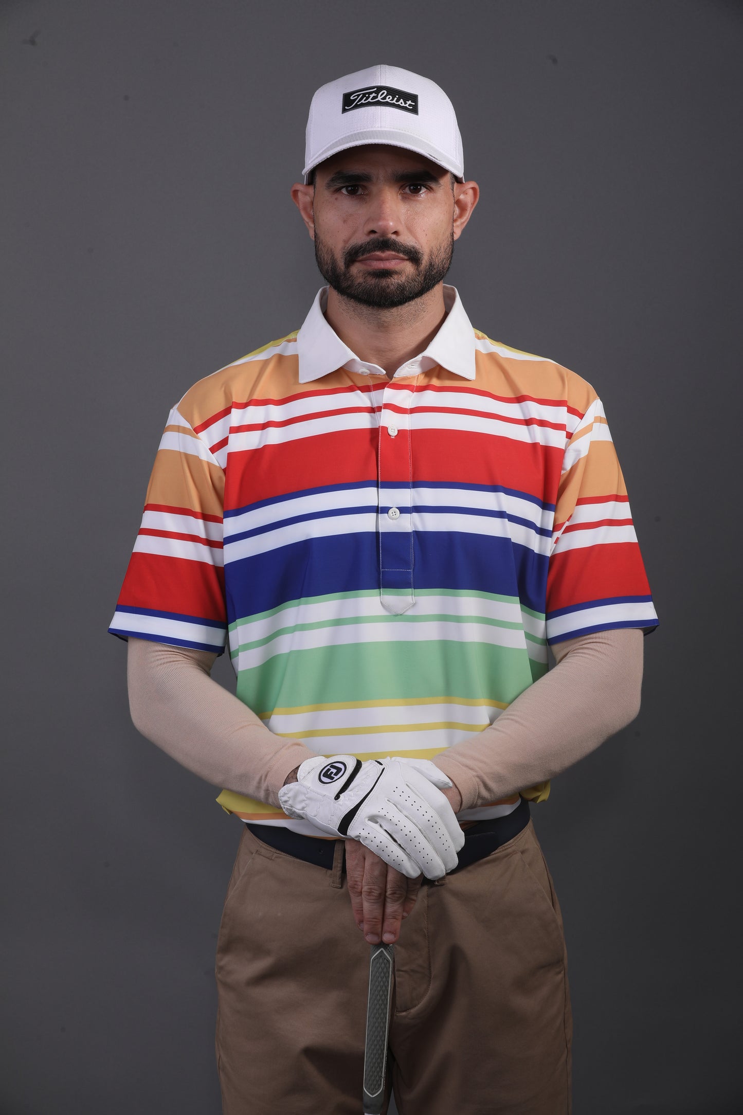 Europa Design Orange Red Blue Yellow Stripe Print Polo