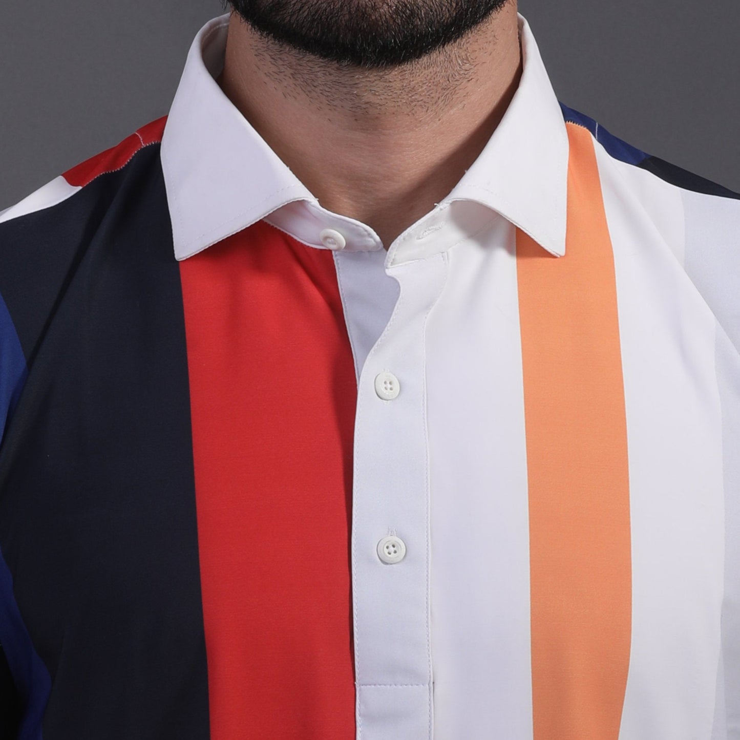 Vertical Blue Black Red Yellow Stripe Print Polo