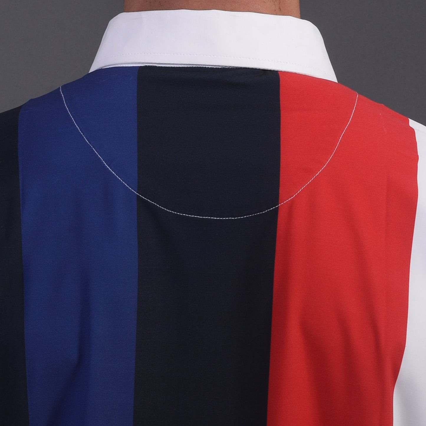 Vertical Blue Black Red Yellow Stripe Print Polo