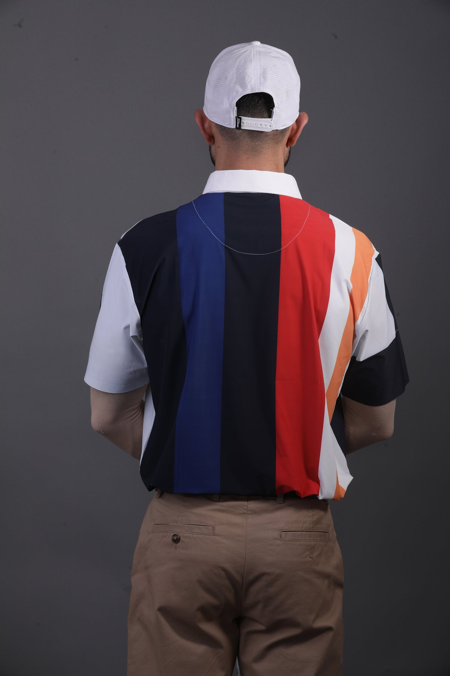 Vertical Blue Black Red Yellow Stripe Print Polo