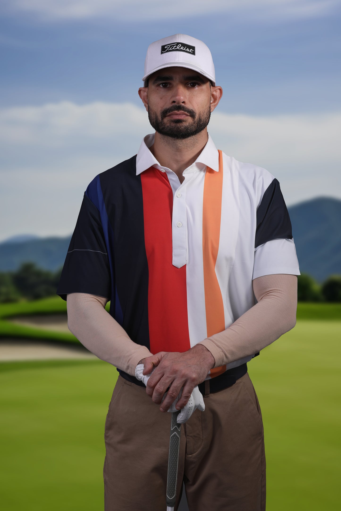 Vertical Blue Black Red Yellow Stripe Print Polo