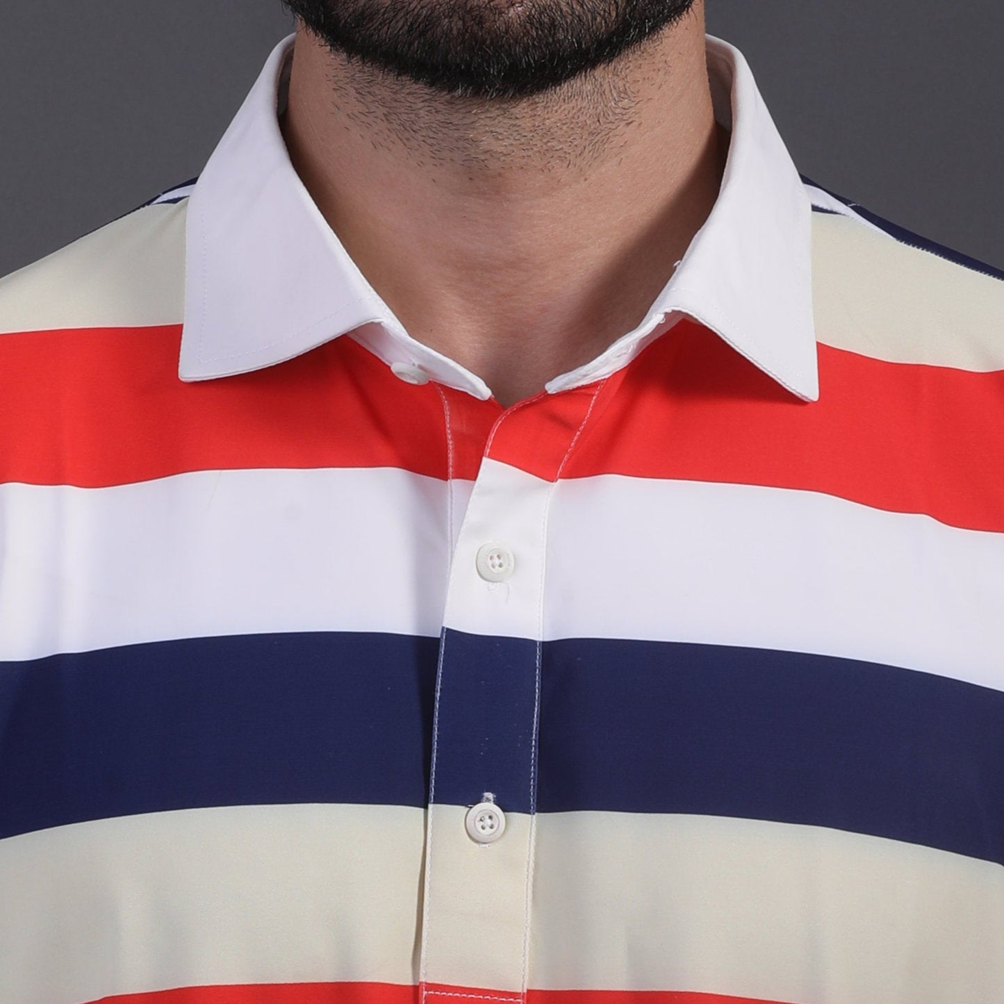 American Essential Stripe Flex Red Blue White Polo
