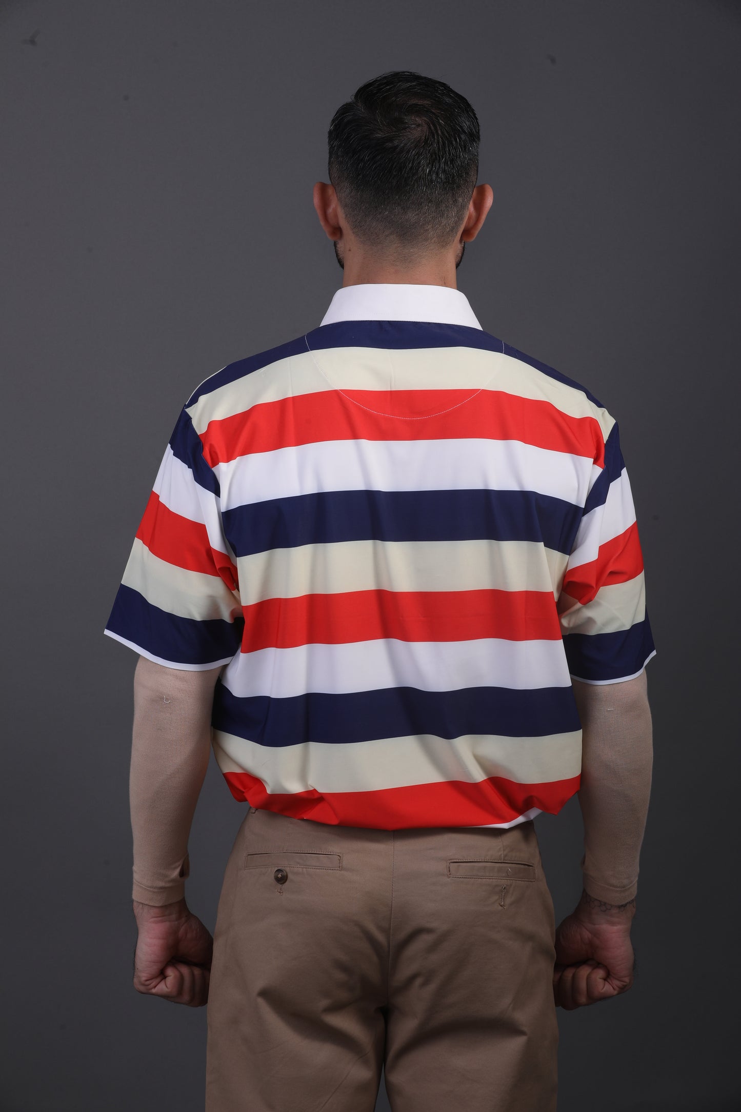 American Essential Stripe Flex Red Blue White Polo