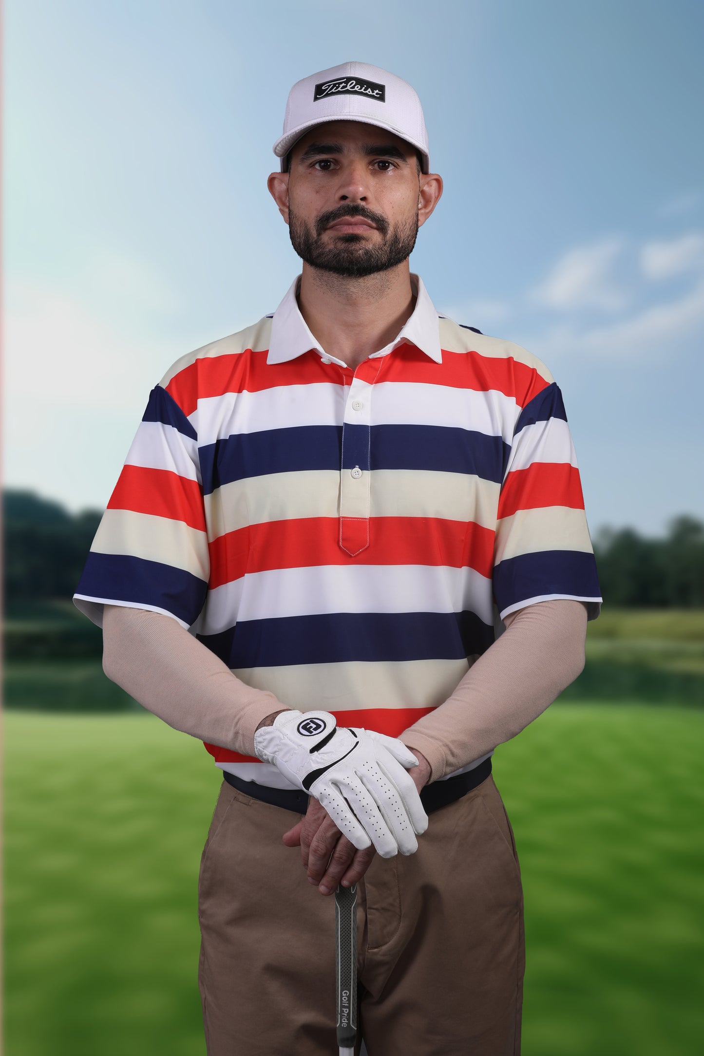 American Essential Stripe Flex Red Blue White Polo