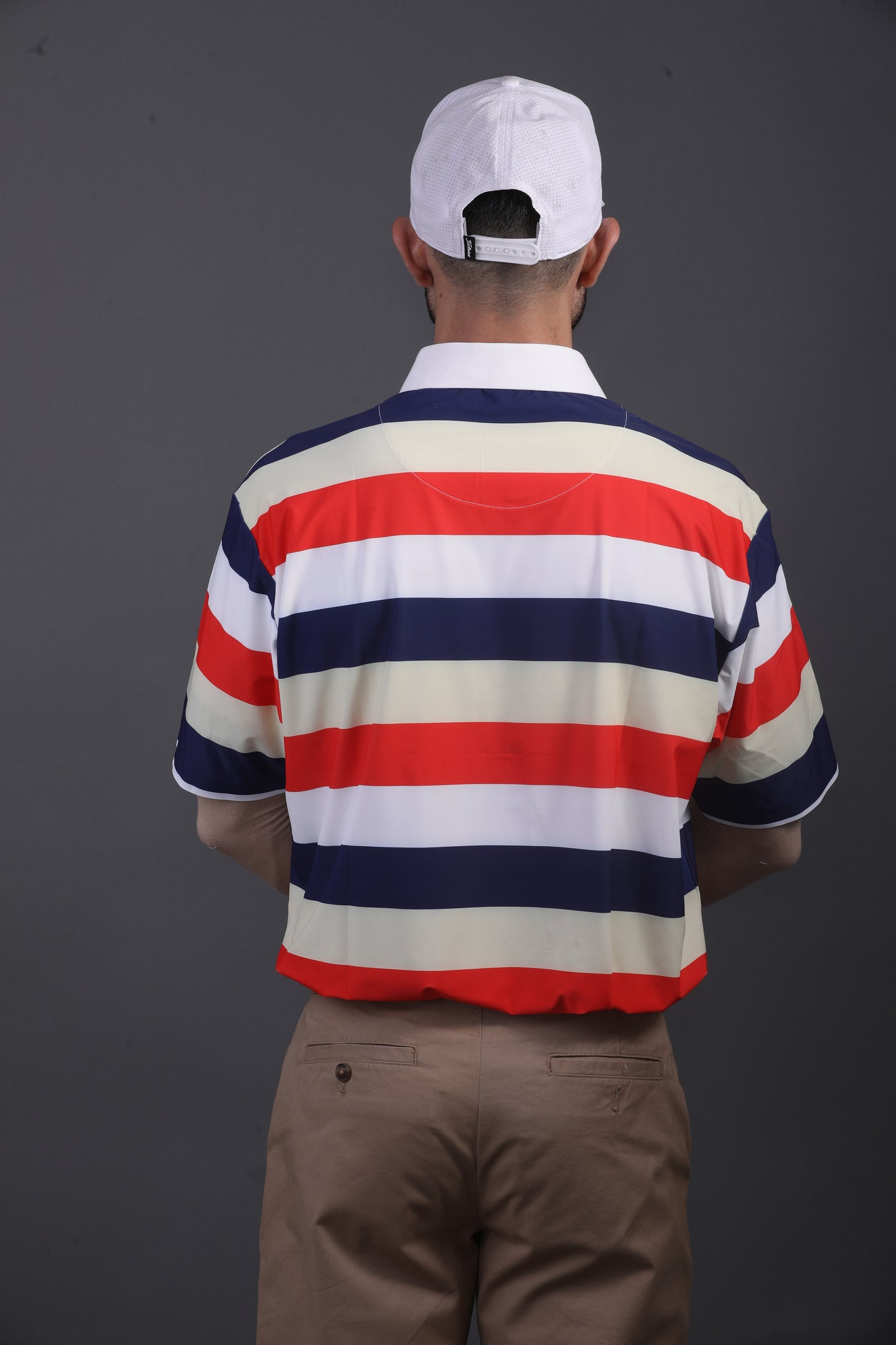 American Essential Stripe Flex Red Blue White Polo