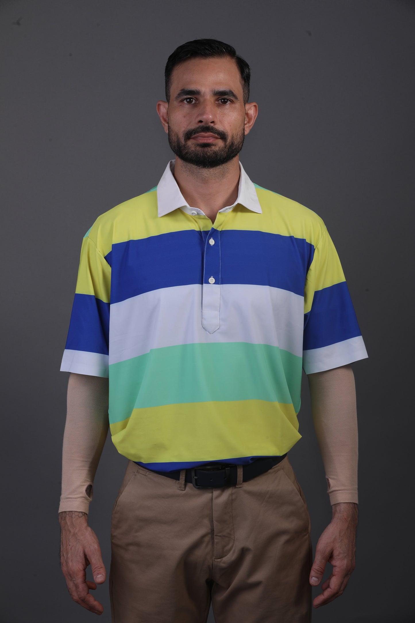 Pure Essential Flex Yellow Blue White Green Polo